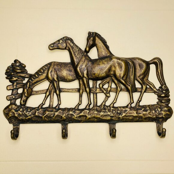 Vintage Brass Wall Hanging Hooks Country Ranch Horses Key Holder- Entryway Decor - Picture 2 of 12